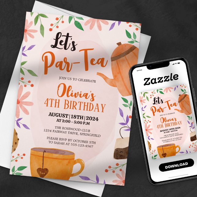 Let's Par-tea! Floral Tea Party Birthday Invitation (Creator Uploaded)