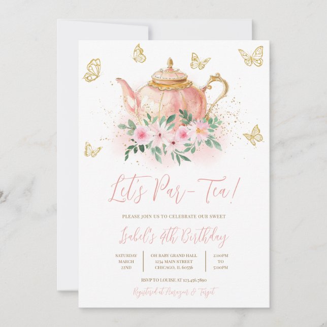 Let's Par-tea Garden Tea Party Birthday Invitation (Front)