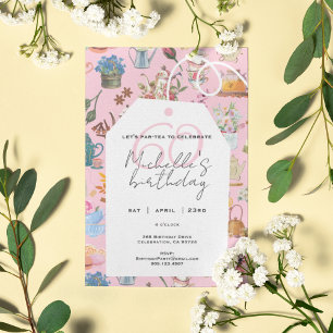 Let's Par Tea Pink 40th Birthday Garden Floral Invitation