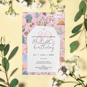 Let's Par Tea Pink 80th Birthday Garden Floral Invitation