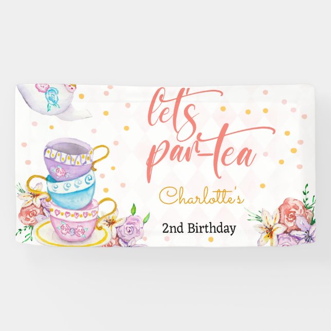 Let's par-tea, tea kids birthday banner (Horizontal)
