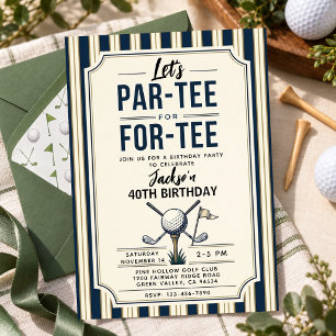 Let's Par-Tee 40th Birthday Vintage Golf Birthday Invitation