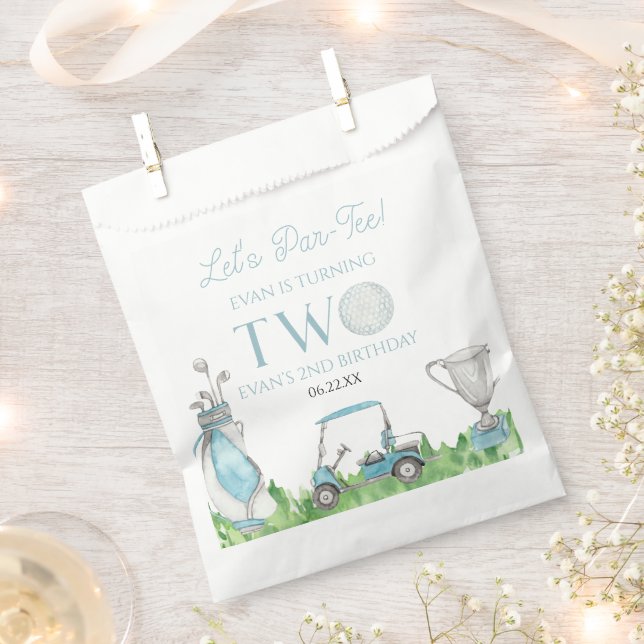Let's Par-Tee Blue Golf 2nd Birthday Party Favour Bag (Clipped)