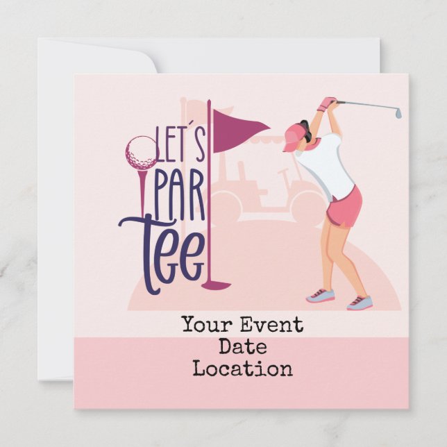 Let's  par tee for save the date woman lady golfer card (Front)