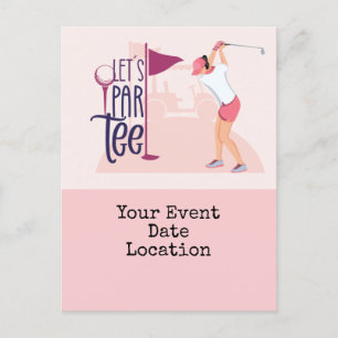 Let's  par tee for save the date woman lady golfer postcard