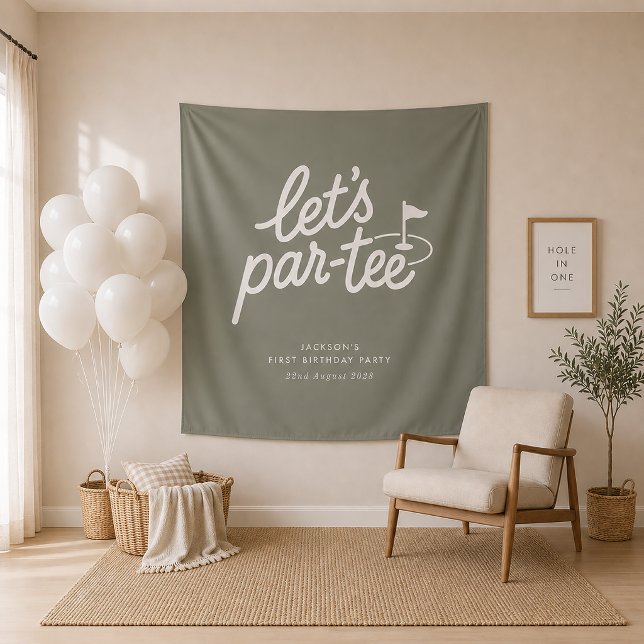 Lets Par-tee Golf 1st Birthday Banner Tapestry (Creator Uploaded)