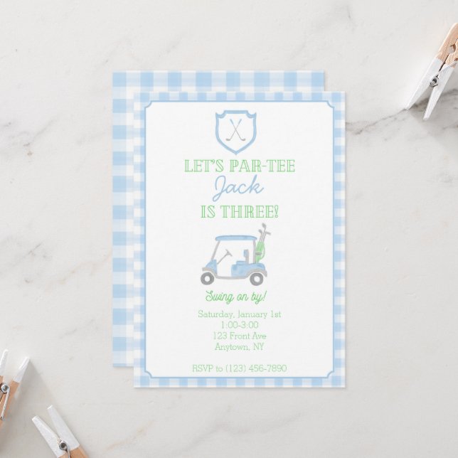 Let's Par-Tee Golf 3rd Birthday Invite (Front/Back In Situ)