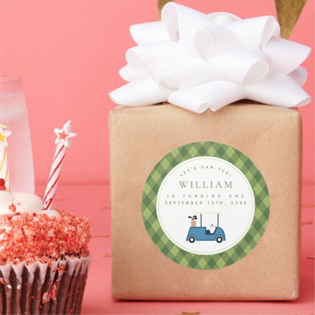 Let's Par Tee Golf Argyle Pattern First Birthday Classic Round Sticker (Party)