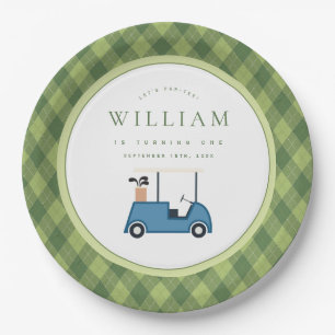 Let's Par Tee Golf Argyle Pattern First Birthday Paper Plate