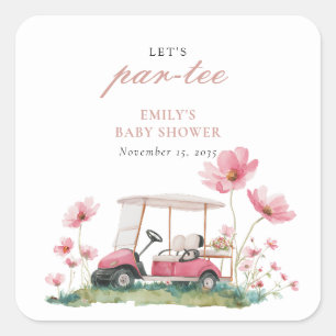 Let's Par-tee Golf Baby Shower Square Sticker