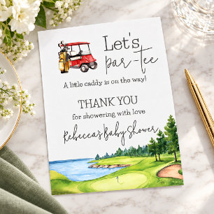 Let's Par Tee Party Red Cart Golf Baby Shower Thank You Card