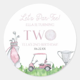 Let's Par-Tee Pink Golf 2nd Birthday Party Classic Round Sticker