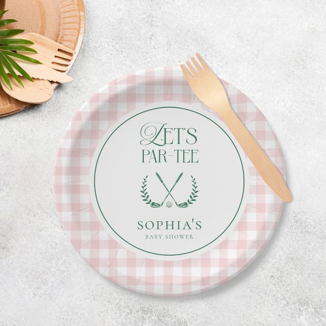 Let's Par-Tee Preppy Golf Girl Baby Shower Paper Plate (Creator Uploaded)