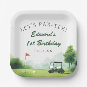 Let's Par-Tee Watercolor Golf Buggy Birthday  Paper Plate