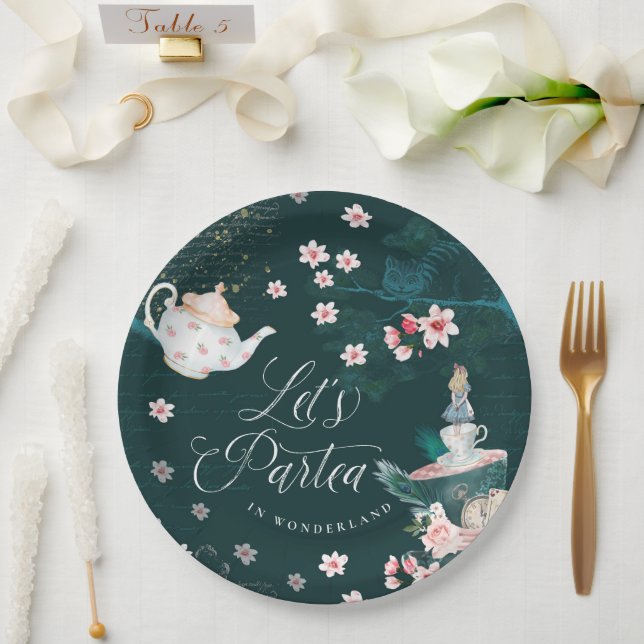 Let's Partea In Wonderland magical Fantasy Collage Paper Plate (Wedding)