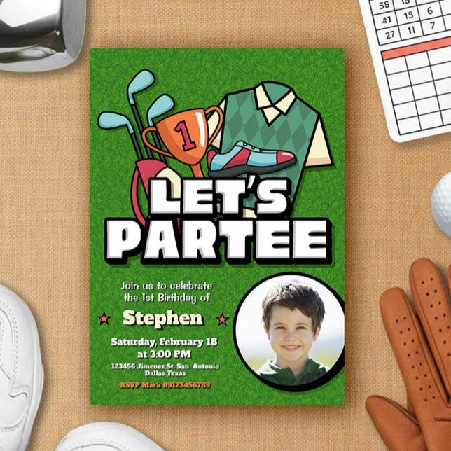 Lets Partee - Golf Birthday Invitation with Photo (Lets Partee - Golf Birthday Invitation with Photo)