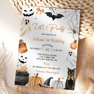 Let's Party 1st Birthday Halloween Party Pumpkin Invitation