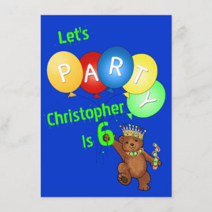 Let's Party 6th Birthday Bear Prince Invitation