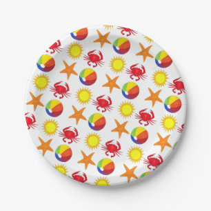 Let's Party! Beach Crab Starfish Beachball Sun Paper Plate