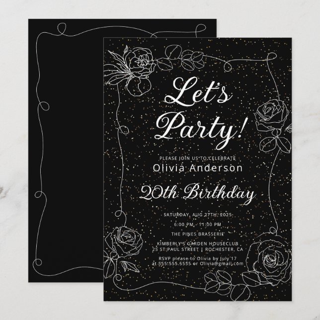 Let's Party Black and White Birthday Invitation (Front/Back)