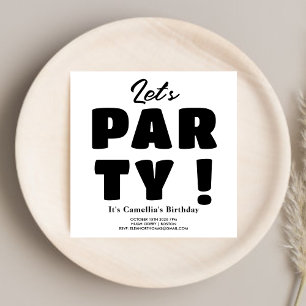 Let's Party ! Black & White Striped Bold Script Invitation