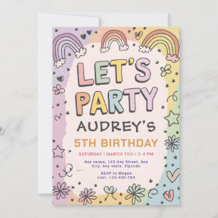 Let's Party Boho Rainbow Colourful Retro  Invitation