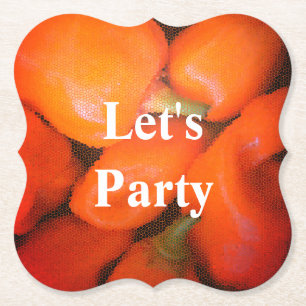 Let's Party Bright Orange Southwest Chili Peppers Paper Coaster