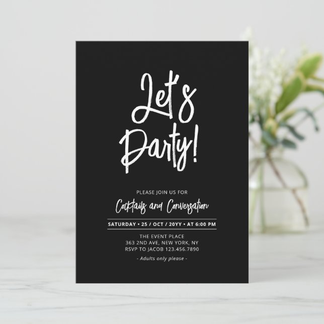 Let's Party | Chic Brush Script Any Occasion Party Invitation (Standing Front)