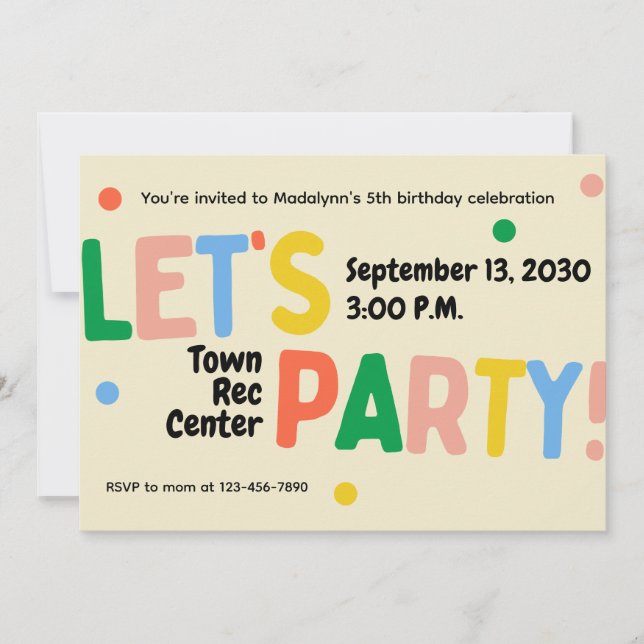 let's party colorful birthday celebration invite (Front)