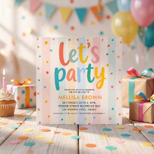 lets party colourful rainbow birthday invitatioin invitation