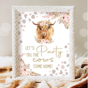 Let's Party Cow Highlander Cow Boho Farm Birthday Poster