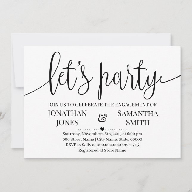 Lets party engagement shower Minimalist Wedding Invitation (Front)
