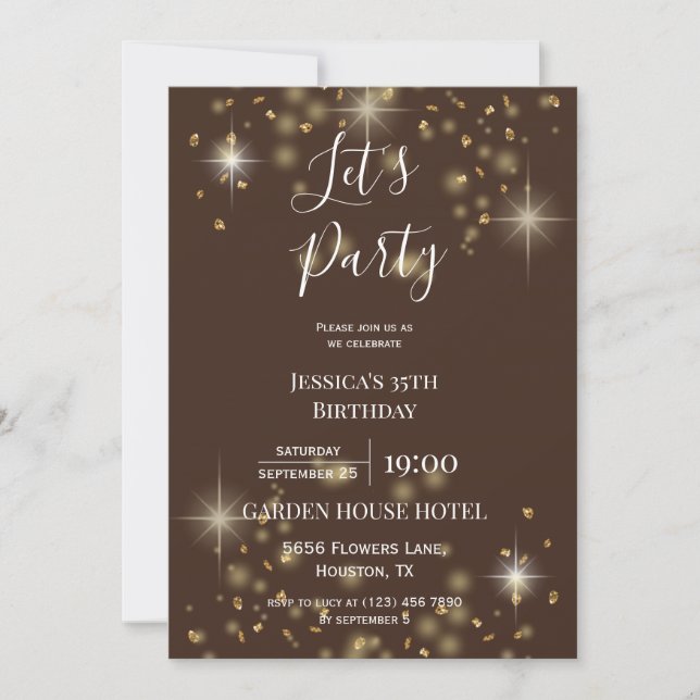 "Let's Party" Glitter & Sparkles Birthday Invitation (Front)
