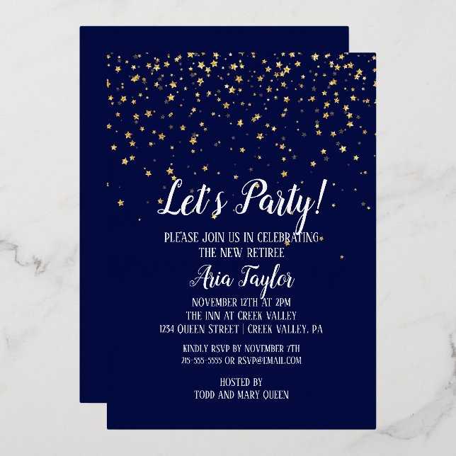 Let's Party Gold Confetti on Navy Blue Party Gold (Front/Back)