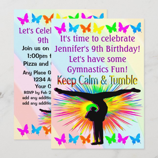 LET'S PARTY GYMNASTICS INVITATION (Front/Back)