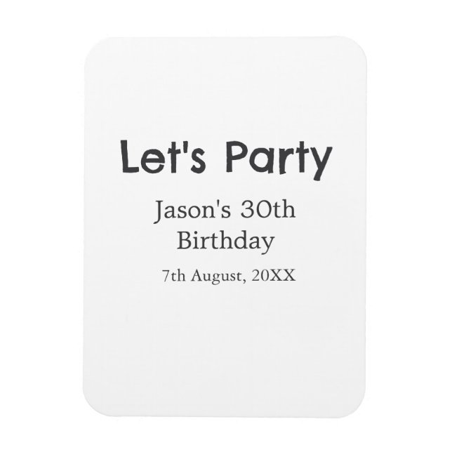 Let's party happy 30th birthday simple grey name magnet (Vertical)