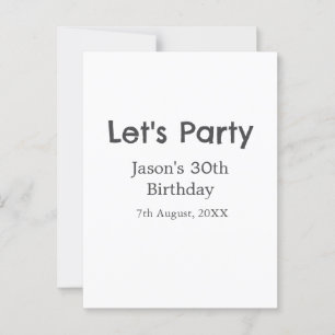 Let's party happy 30th birthday simple grey name postcard
