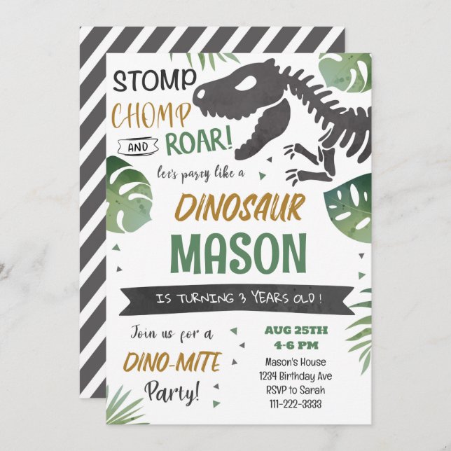 Let's Party Like A Dinosaur Birthday Invitation (Front/Back)