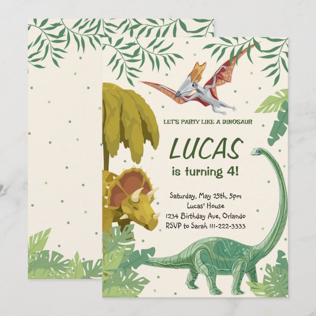 Let's Party Like A Dinosaur Birthday Invitation (Front/Back)