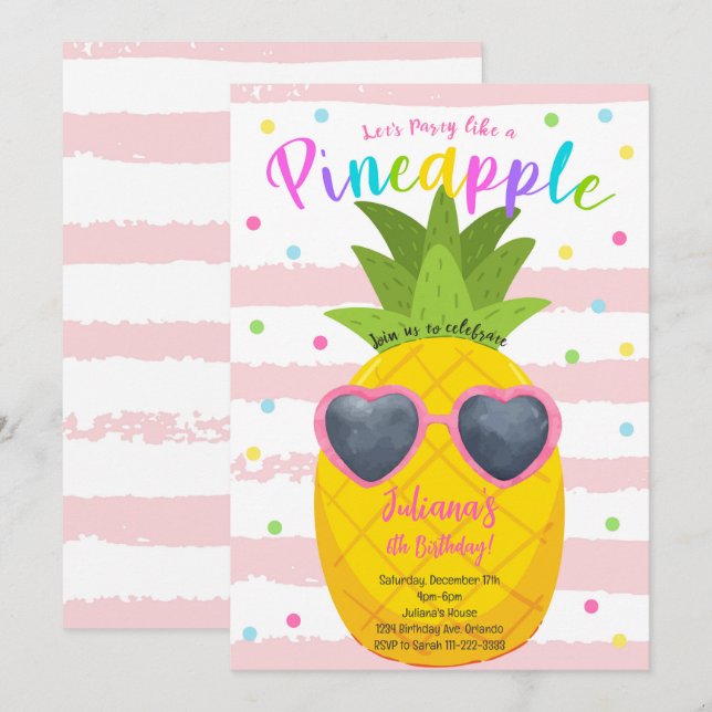 Let's Party Like a Pineapple Birthday Invitation (Front/Back)