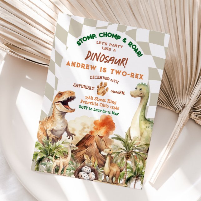 Let's Party Like Dinosaur Vintage Boy's Birthday Invitation (Creator Uploaded)
