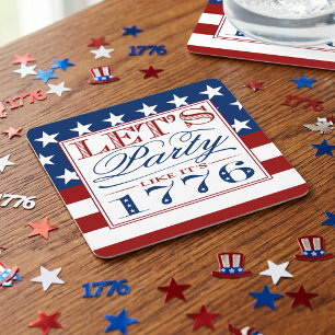 Let's Party Like It's 1776 4th Of July Party Square Paper Coaster