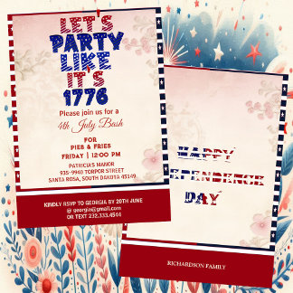 Let's Party Like It's 1776 Shabby Chic 4th July  Invitation