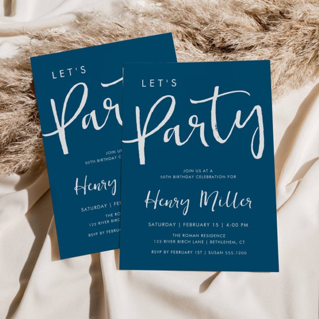 Let's Party Minimalist Birthday Celebration Blue Invitation (Creator Uploaded)