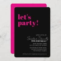 LET'S PARTY modern minimal birthday black pink