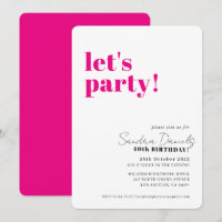 LET'S PARTY modern minimal birthday pink black
