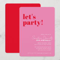 LET'S PARTY modern minimal birthday red pink