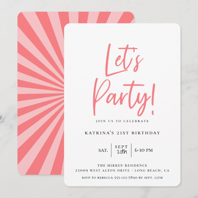 Let's Party Modern Pink Script Birthday Invitation (Front/Back)
