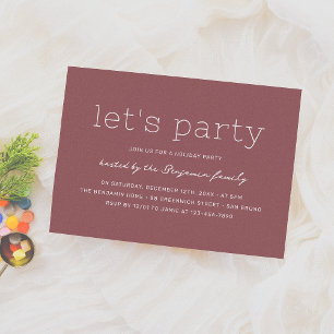 Let's Party   Modern Red Christmas Holiday Party Invitation