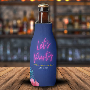 Let's Party Neon Electric Pink Tropical Birthday Bottle Cooler